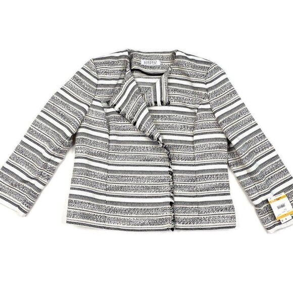 Kasper Blazer Jacket Small Black White Tweed Open - Picture 2 of 8